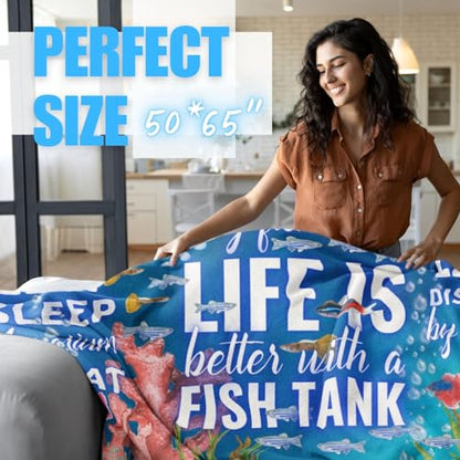Gifts for Aquarium Lovers, Fish Tank Lovers Gifts, Perfect for Birthday/Christmas, 50'' x 65'' Unique Design Flannel Plush Blanket
