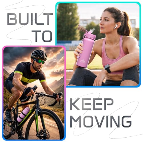 Stainless Steel Water Bottle 20oz with Straw, Insulated, Leakproof Lid - color: Pink