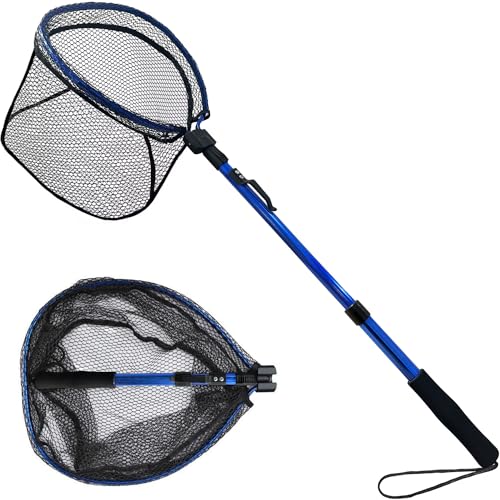 LBW Collapsible Fishing Net with Handle, Folding Kayak Net for Freshwater or Saltwater, Trout Catfish Bass Compact Rubber Landing Net - color: Telescopic Pole