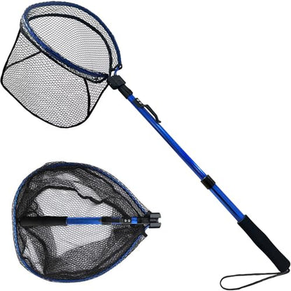 LBW Collapsible Fishing Net with Handle, Folding Kayak Net for Freshwater or Saltwater, Trout Catfish Bass Compact Rubber Landing Net - color: Telescopic Pole