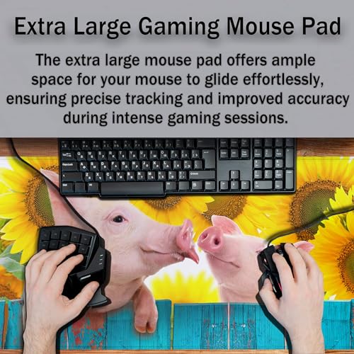 Keyboard Mat Yellow Blue Long Mouse Pad, Computer Mat Large Desk Pads, Big Desk Mat Non-Slip Rubber Base, 35.4 X 15.7 inch for Work/Game/Office/Home Funny Pig Hanging on A Fence. Studio Photo. - color: Funny Pig