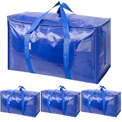 TICONN 4 Pack Extra Large Moving Bags with Zippers & Carrying Handles, Heavy-Duty Storage Tote Moving Boxes for Space Saving (4 PK, 18 Gallon) - color: Blue-18 Gallon, size: 4 Pack