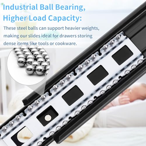 Drawer Slides 1 Pair Full Extension 10 12 14 16 18 20 22 24 inch Side Mount Rails Dresser Cabinet Bracket Replacement Ball Bearing Tracks Guide Metal Runner 100 LB (Basic-1 Pair, 14 Inch) - size: 14 Inch, style: Basic-5 pairs