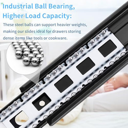 Drawer Slides 1 Pair Full Extension 10 12 14 16 18 20 22 24 inch Side Mount Rails Dresser Cabinet Bracket Replacement Ball Bearing Tracks Guide Metal Runner 100 LB (Basic-1 Pair, 14 Inch) - size: 14 Inch, style: Basic-5 pairs