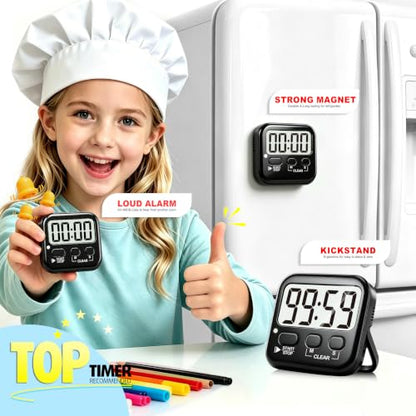 Antonki 2 Pack Digital Timer for Kids Classroom Kitchen Timers for Cooking - color: Rich Black *2