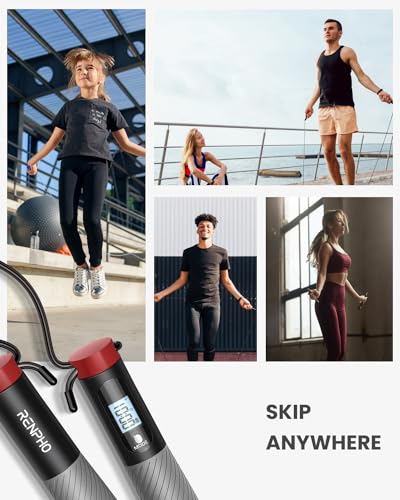 RENPHO Smart Cordless Jump Rope with Counter, App Data Tracking - color: B-Grey