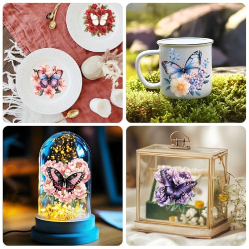 Peacoblue 18 Sheets Rub on Transfers for Crafts, Butterfly and Flower 3.6"x3.9" UV DTF Cup Wraps Waterproof Rub on Cold Transfers Stickers for Wood Glass Metal Cup Tumblers Mirrors Mugs Home Decor - style: Butterfly and flower