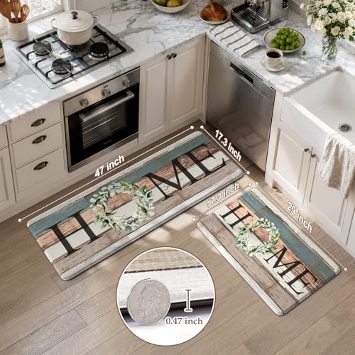 KIMODE Kitchen Mats 2PCS,Cushioned Anti Fatigue Farmhouse Kitchen Rugs and Mats,Non Skid Waterproof Kitchen Mats for Floor,Comfort Foam Standing Desk Mat for Home,Office,Sink,Laundry