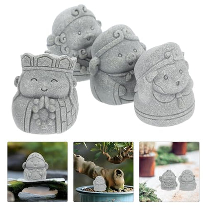 Kisangel Miniature Journey to The West Figurine Set, 4pcs Aquarium Buddha Statue Decor, Stone Gray Bonsai Accessories for Fish Tank and Zen Garden Display