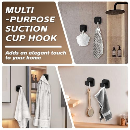 Heavy Duty Reusable Suction Cup Hooks for Kitchen/Bathroom/Shower - Wet-Proof Hooks for Towels, Robes, Loofah&Wreaths/No Drill Mounting on Glass, Tile, Metal (2, Matte Black) - color: Matte Black