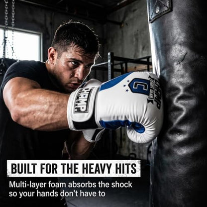 Amber Fight Gear Alpha Series PU Boxing Gloves Pair - color: Blue/White, size: 10oz