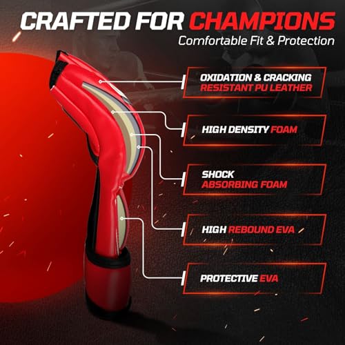 Flexzion MMA Gloves Fingerless Boxing Gloves for Men Women and Teen Youth, UFC Grappling Krav MAGA Kickboxing Gloves for Training Punching Bag Muay Thai Hitting Mitts Cutoff Martial Art Gloves - color: Red