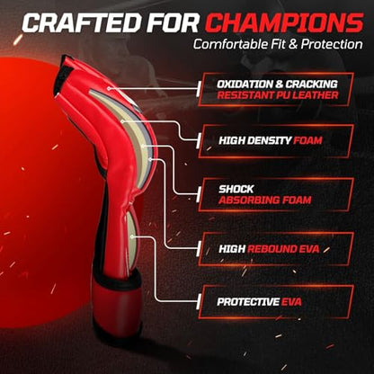 Flexzion MMA Gloves Fingerless Boxing Gloves for Men Women and Teen Youth, UFC Grappling Krav MAGA Kickboxing Gloves for Training Punching Bag Muay Thai Hitting Mitts Cutoff Martial Art Gloves - color: Red