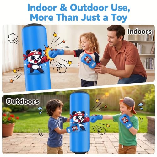 Qoosea Punching Bag for Kids 48in Dinosaur Toys Boxing Bag Set with Gloves - color: Dark Blue