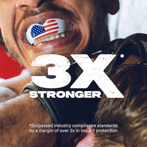 SAFEJAWZ American Flag Mouth Guard, Adult Dual Layer Mouthguard with Case - color: American Flag, size: Adult (12+)
