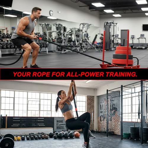 J Bryant Weighted Sled Pull Rope with 3m Interval Markers, Braided Polyester Training Rope with Storage Bag & Carabiner for Home Gym Conditioning - size: 20FT