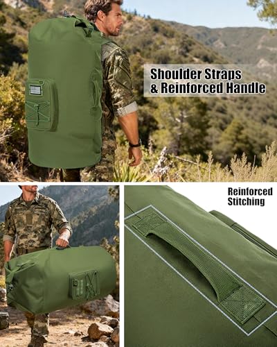 PGmoon Military Duffle Bag,110L Extra Large Army Backpack | Heavy Duty Sea Bag with Removable Pocket for Camp, Outdoor or Laundry Bag (Patent Design)