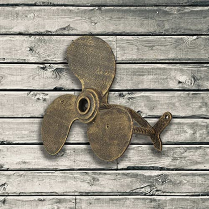 Bronze Finish Cast Iron Boat Propeller Wall-Mounted Decorative Garden Hose Hanger - Nautical Outdoor Hose Holder Decor to Add Maritime Charm to Your Garden