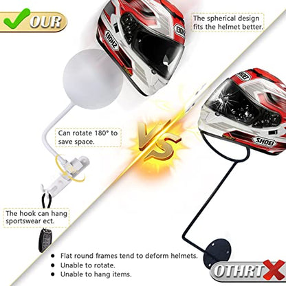Kikerike Motorcycle Helmet Rack Wall Mount 180 Degree Rotation Metal Armet Holder Bicycle Burgonet Display Hanger Stand with 2 Hooks for Bike Baseball Rugby Helmet - White, 1 Pcs - color: White(1PCS)