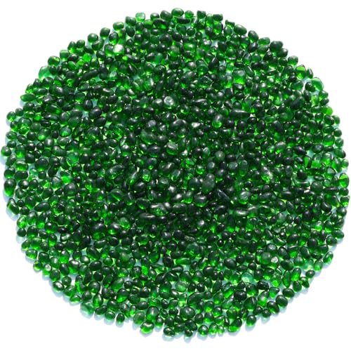 Sea Glass Stones - Green Clear Glass Pebbles Gemstones - Perfect for Aquarium Rocks, Fish Tank Gravel, Vase Fillers, DIY Crafts, and Home Decor (0.9LB/14oz) - color: Green