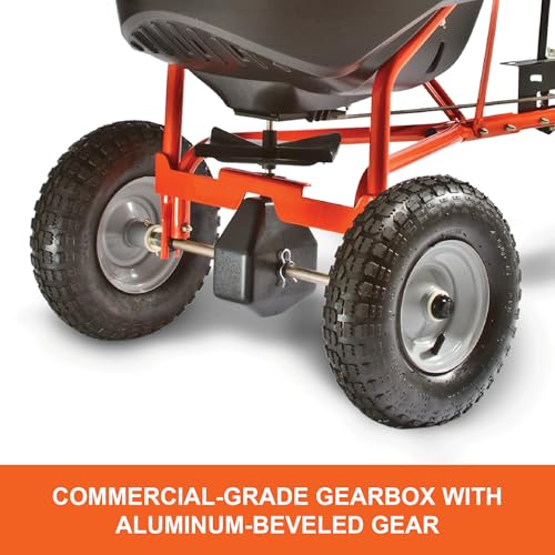 Agri-Fab Pull Behind Broadcast Spreader for Seed, Fertilizer, Salt and Ice Melt, 130 lb Hopper Capacity with Universal Hitch and 12 Ft Spread Width