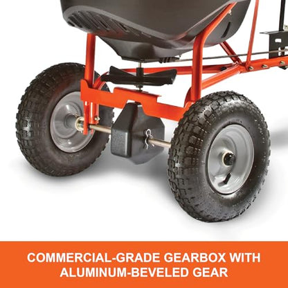 Agri-Fab Pull Behind Broadcast Spreader for Seed, Fertilizer, Salt and Ice Melt, 130 lb Hopper Capacity with Universal Hitch and 12 Ft Spread Width