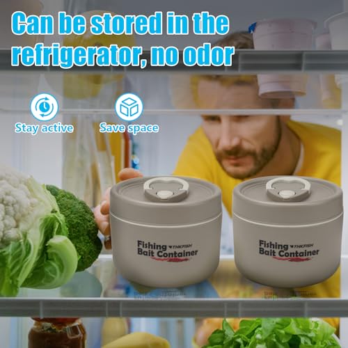THKFISH Fishing Bait Container, Stainless Steel Insulated Live Bait Storage, Worm Bait Holder, Bait Storage Box, Nightcrawler Box, Bait Bucket to Keeps Bait Fresh and Alive - color: 2PCS-0.6L+0.4L-Khaki