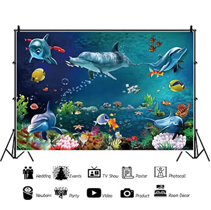 Yeele 6x4ft Ocean Dolphin Backdrop Under The Sea Coral Fish Photography Background Underwater World Aquarium Decoration Banner Photo Booth Studio Prop