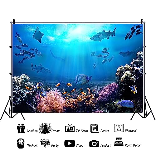 6x4ft Underwater World Backdrop for Photography Aquarium Seabed Rocks Lights Coral and Fishes Tropical Ocean Scene Under The Sea Small Background Kids Party Decoration Banner Photobooth Props - size: 6x4ft