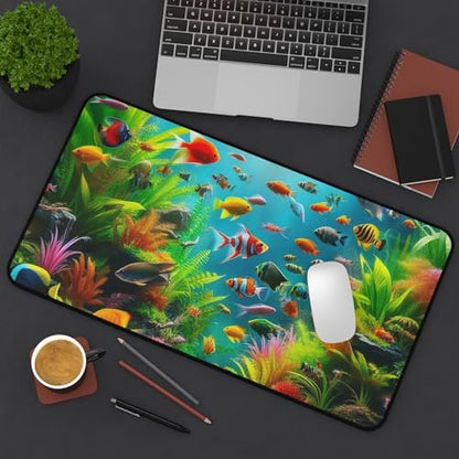 Vibrant Colorful Fish in Aquarium Desk Mat - Premium Smooth Surface with Rubber Base - size: 12" × 22"