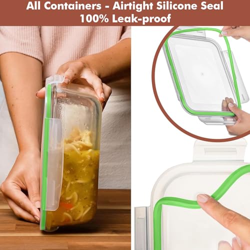 Razab 4 PC 1860ml / 63 Oz / 8 Cups Large Glass Food Storage Containers with Lids - Glass Meal Prep Containers for Roasting & Storing Leftover, Lunch Container with Lids, Microwave & Oven Safe - color: Green
