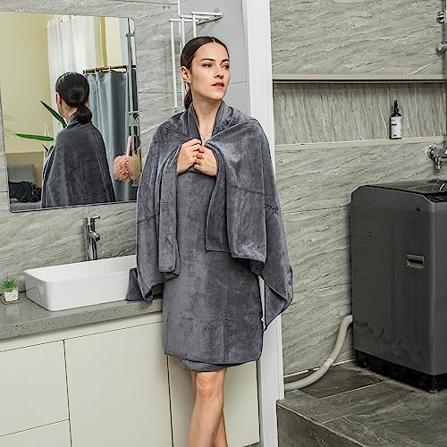 JML Microfiber Bath Towels with Hanging Hook, 6 Pack, 30" x 60", Grey - color: - Grey, size: 6 Pack (30 in x 60 in)