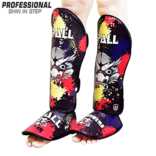 Spall Pro US Muay Thai Guards Shin Guards for Kickboxing Martial Arts BJJ Boxing Sparring with MMA Foot Protector (X-Large, Scary Blue)