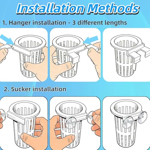 2 Pack Upgraded Aquarium Plant Holder, Large Fish Tank Plant Holder with Suction Cup and 3 Size Hooks for Different Tank Thickness
