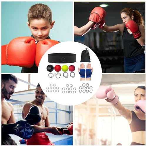 Boxing Reflex Ball Reaction Fitness | Boxing React Ball Headband for Bedroom Travel Dorm Gym Men Women Beginners Teens Professionals - color: four balls 2