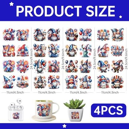 4 PCS American Flag Animals UV DTF Cup Wrap High Viscosity Stickers for Glass Mugs Notebooks Laptops - style: American Flag Animals