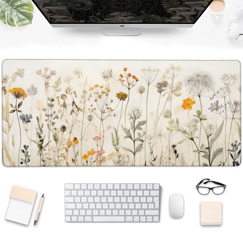 Desk Mat, Watercolor Wildflowers Large Extended Gaming Mouse Pad,Waterproof Non-Slip Rubber Base and Stitched Edges Desk Pad for Work Game Office Home 35.4x15.7in - color: Colour5