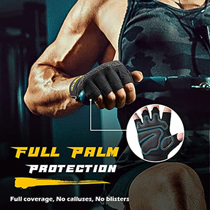 FREETOO Fingerless Workout Gloves for Men,Padded Palm Weight Lifting Gloves - size: Large