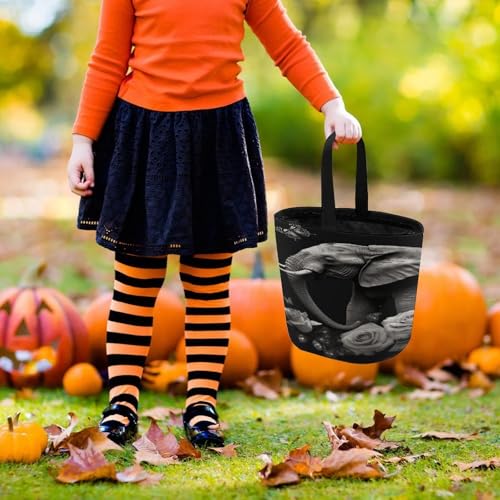 Halloween Trick Or Treat Bags With Handles Collapsible Candy Bucket Reusable Elephant And Butterfly Printed Goody Bucket For Holiday Party Gifts - color: Elephant and Butterfly