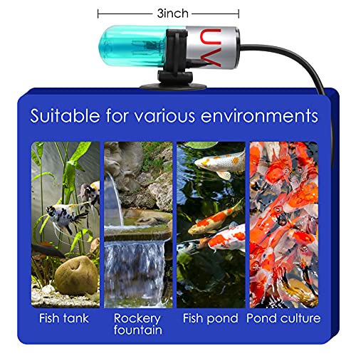 TAISHAN 3W Mini Aquarium Algae Removal Light With Timer, Waterproof Green Clear Light for Fish Tank, Pond, Swimming Pool - size: 3 W mini - 3 inch