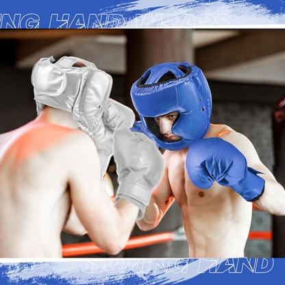 Kanayu 14 Pcs Boxing Gloves and Headgear Set for Beginners Youth 16 Ounce Boxing Gloves Headgear Helmet Hand Wraps Mouth Guards Equipment for Beginners Training Equipment Gifts - color: Blue, White