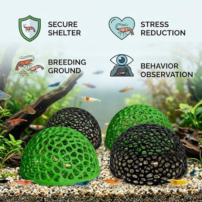 4Pcs Shrimp Hides for Aquarium, Decorative Fish Tank Decorations with 4.1 Inch Diameter, Aquarium Cave Hideout for Breeding and Shelter, Ideal for Tropical Fish and Shrimp Keepers