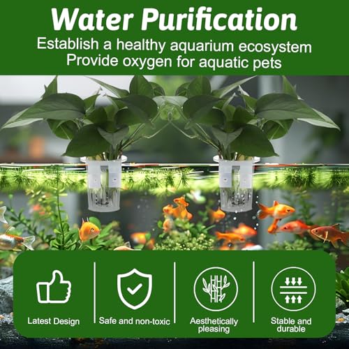 2 Pcs Aquarium Plant Holder, Aquarium Planter Cup for Aquaponic Plants Cultivation, Hanging Fish Tank Plant Holders, Transparent Hanging Pot for Fish Tank Aquaponic Plants, Water Feature Decoration