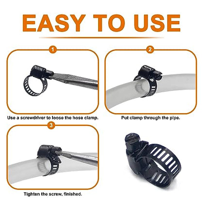 30pcs Black Hose Clamps 6-51mm(1/4"-2") Adjustable Range 304 Stainless Steel Worm Gear Hose Clamps 6 Sizes Assortment Kit for Plumbing, Automotive, Mechanical Applications (Black)