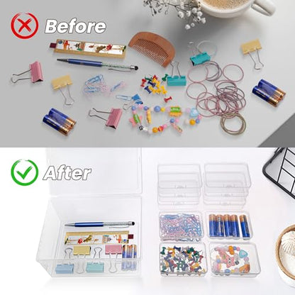 Medium Plastic Organizer Boxes, 12 Clear Containers with Hinged Lids, for Beads, Jewelry, Crafts, Electronics, Hardware, School Supplies (32 Labels)