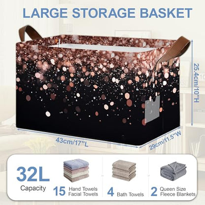 Pink Glitter Storage Baskets,Foldable Organizer Bin with Handles for Home Living Room Bedroom Closet Box 17x11.5x10Inch - color: Pink Glitter