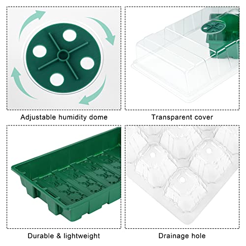 Elcoho 6 Pack Seed Starter Tray Kit 40 Cells Seedling Trays with Humidity Dome and Base Mini Propagator Plant Nursery Pots Total 240 Cells for Greenhouse Plants Growing, Green - color: Green