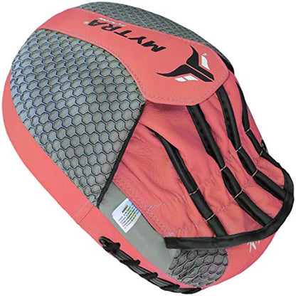 Mytra Fusion Real Leather Target Focus Mitt for Boxing, Punching, Training and Kick Boxing - color: Grey/Pink