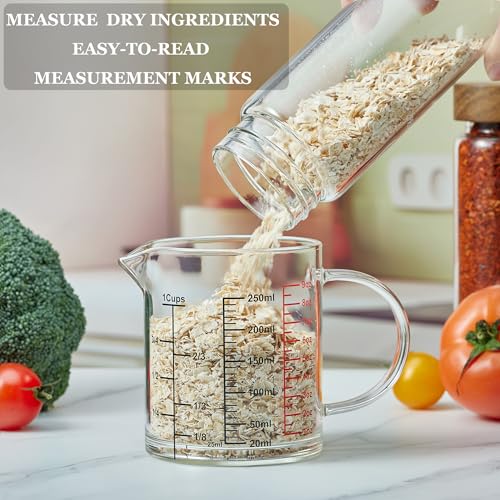 Glass Measuring Cup-[Insulated handle | V-Shaped Spout]-Made of High Borosilicate Glass Measuring Cup for Kitchen or Restaurant, Easy to Read, 250 ML (8 Oz, 1 Cup) - size: 250ml/8OZ