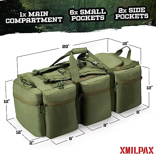 100L Large Military Duffle Bag Deployment Duffel Bag Sports Equipment Travel Luggage Bag with Detachable Backpack Straps… - color: Olive Green